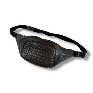 Bottega Veneta Intrecciato Leather Waist Pouch Crossbody Bag Dark Brown